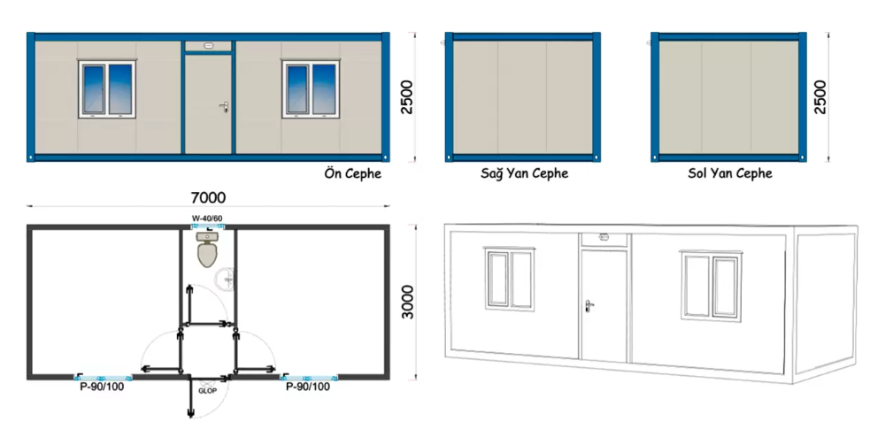 3x7 Şantiye Tipi İki Oda Wc Konteyner Ankara