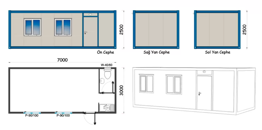 3x7 Şantiye Tipi Tek Oda Wc Mutfak Konteyner Ankara