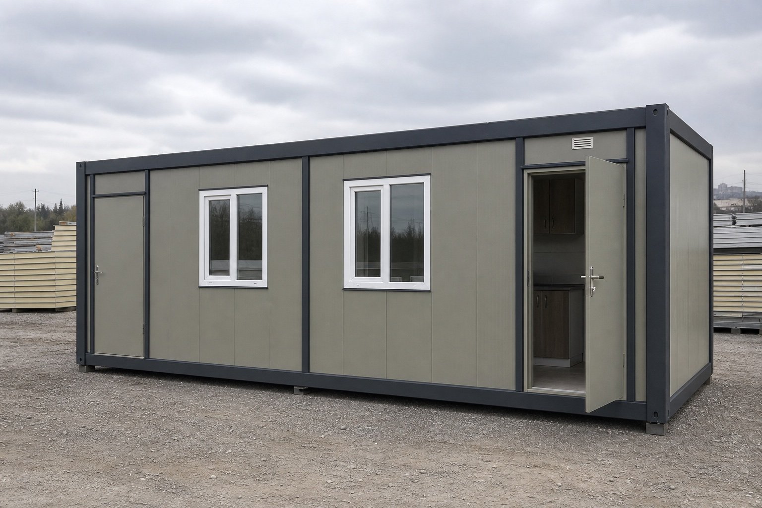 3x7 Şantiye Tipi Çift Giriş 2 Oda Wc Mutfak Konteyner 