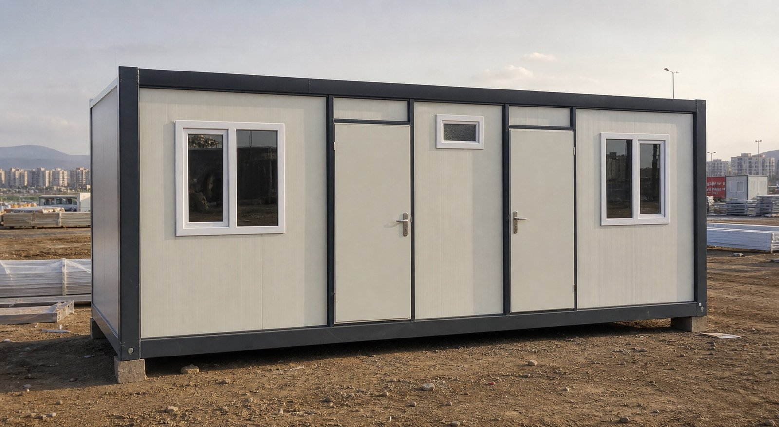 3x7 Şantiye Tipi Çift Giriş 2 Oda Wc Mutfak 